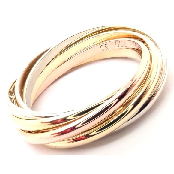 Cartier Jewelry - Authentic! Cartier Trinity 18k Tricolor Gold 7 Band Rolling Ring Size 55 Cert